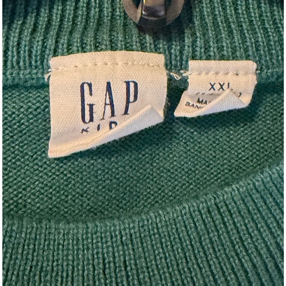 Gap Sweater Kids XXL Intarsia Swtr Flowers Green Daisy Floral Crewneck EUC
